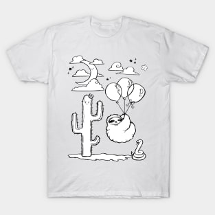 Black Line Balloon Sloth Desert Night T-Shirt